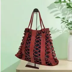 革網バッグ ハンドバッグ 軽量 赤