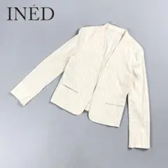 INED リネン混 ノーカラージャケット ライトベージュ サイズ7*CD1091