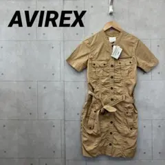 タグ付 AVIREX アヴィレックス ひざ丈ワンピース 半袖 ミリタリー S 茶