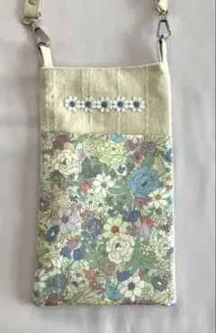 花柄リネンスマホショルダーバッグ　サコッシュ　ペットボトルショルダー