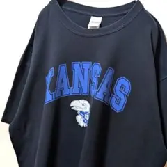 ギルダン カンザスジェイホークス ロゴ Tシャツ ブラック 黒 XL 古着
