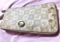 COACH コーチ 長財布 ゴールド系 ハートデザイン