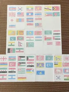 国旗の手描きイラストセット　アジア編(65国旗)