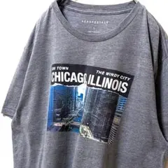 エアロポステール シカゴ ロゴ Tシャツ グレー 灰色 L 古着