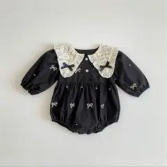 リボン柄 レース ロンパース