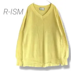 【R-ISM】リズム Vネック長袖ニット M 黄色 サイドスリット ウール混