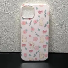アイフォンケース,iPhone13,薄ピンク,うさぎ,花柄