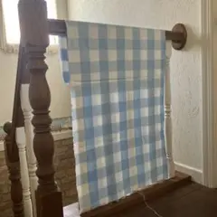 ★新品自由が丘雑貨屋　水色と白のチェック綿100%しっかり生地118x115cm