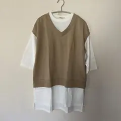 重ね着風 レイヤードロングTシャツ