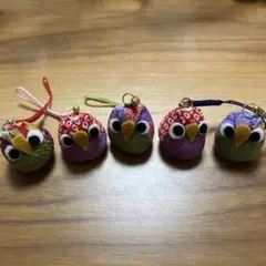 ハンドメイド【幸福のフクロウストラップ 布ぬいぐるみ】チャームふくろう まめ梟