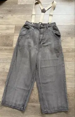 美品★最終お値下げ！サスペンダー付きグレーデニムパンツ Mサイズ