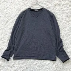 【コムサメン】ウール100% 薄手トップス　Ｖネック　グレー　重ね着風　無地