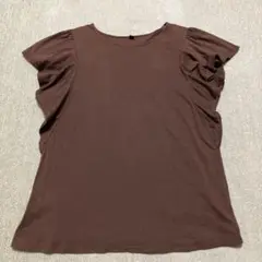 ユニクロ　UNIQLO フリル　Tシャツ　ブラウン　半袖　サイズXL 綺麗め