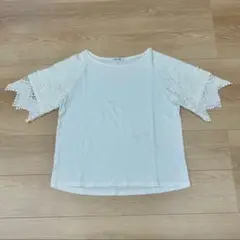 グローバルワーク ホワイト レーススリーブ 半袖Tシャツ レディース Lサイズ