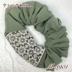 ハンドメイドシュシュM-3901♡アーミージョーゼット♡インド刺繍リボン付♡