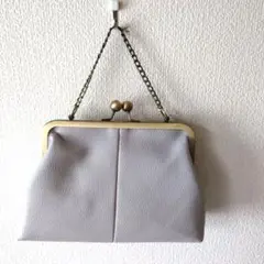 グレー 合成皮革 がま口ショルダーバック
