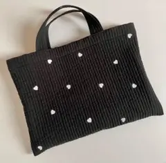 レッスンバッグ　（ブラックヌビハート刺繍）ヌビバッグ30×40