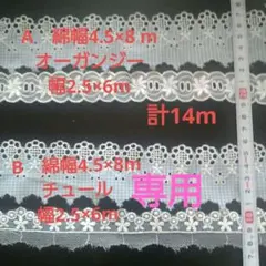 レース　綿、オーガンジー、チュール　合計14m A,Bどちらか価格
