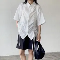 美品 Adoon plain 2wayギャザーシャツ ドロスト 半袖シャツ