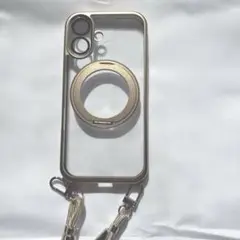 iPhone16用スマホケース ショルダーストラップ・ダブルリング付き