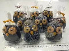 ハンドメイド フクロウ 布製 クラフト 9個セット ビニール袋 梱包 リボン