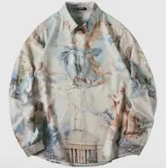 SHEIN 総柄シャツ 長袖 絵画風 天使 アーティスト メンズ L