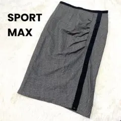 【スポーツマックス】膝下タイトスカート ブラック チェック ボタン ウエストゴム
