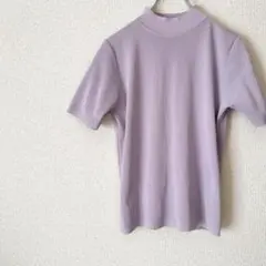 Tシャツ　ストレッチ　薄紫　半袖　ストレッチ　無地　M ハイネック 二っと