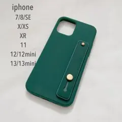 iphone13 新品 バンド付ケース 落下防止 ⑥ダークグリーン