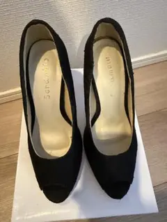 オープントゥハイヒールパンプス　黒