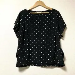 【Rouge vif】ノースリーブ フレンチスリーブ ブラウス　ドット柄　黒