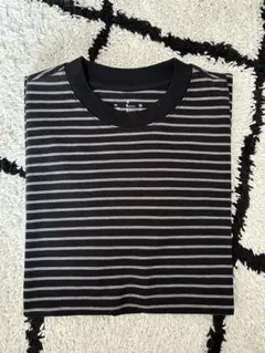 無印良品　天竺編み　クルーネック半袖Tシャツ　黒ボーダー