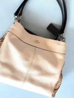[最終価格] ベージュ レザー ヘビ柄 ショルダーバッグ