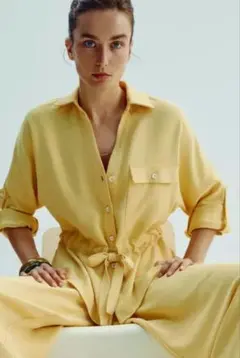 ZARA　イエローリボン付きシャツ