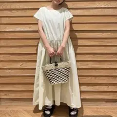 極美品《natural by clip》ダブルフロント切り替えギャザーワンピース