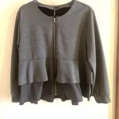 しまむら　HK WORKS LONDON ノーカラーフリルジップアップ　LL