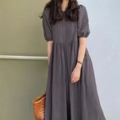LAUIR　バックリボンタックマキシ丈ワンピース