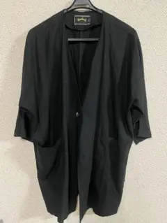 セール美品オーバーサイズノーカラージャケット 黒 ドロップショルダゆったり