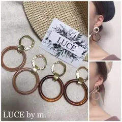 157 ゴールド ウェーブ リング べっこう ピンク マーブル フープ ピアス
