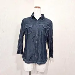 PINORE 　テンセルシャツ ジャケット　7分袖（38）ネイビー