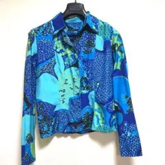GUCCI シルク ブラウス 和テイスト 派手柄 ブルー