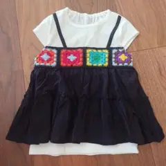 juo 花柄クロシェドッキングTシャツ　100