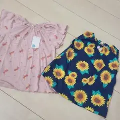 風船柄とひまわり柄の半袖セット