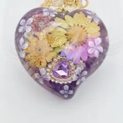 ぷっくりハート‪ෆ‪.*・゜アメジスト　オルゴナイト　キーホルダー