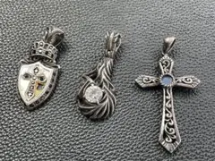 SILVER925 十字架 クロス ペンダントトップ 3個セット 中古品