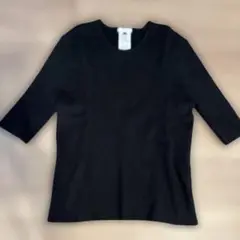 Sov. ブラックリブ編み五分袖Tシャツ 36