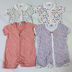 プチバトー　半袖　花柄ロンパース4着セット 3m 6m