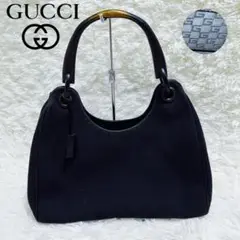 【良品】GUCCI グッチ ウッド ハンドルバッグ GGキャンバス黒 レディース