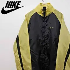 【古着】ナイキ NIKE 刺繍 ライン ナイロンジャケット ブラック×ゴールド