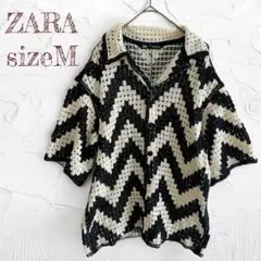 美品✨ZARA ジオメトリック クロシェシャツ Mサイズ メンズ